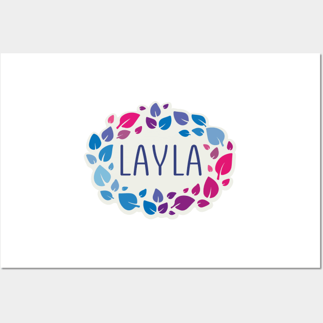 Layla name with colorful leaves Wall Art by WildMeART